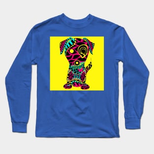 tribal dog with rasta love tattoo ecopop in yellow art Long Sleeve T-Shirt